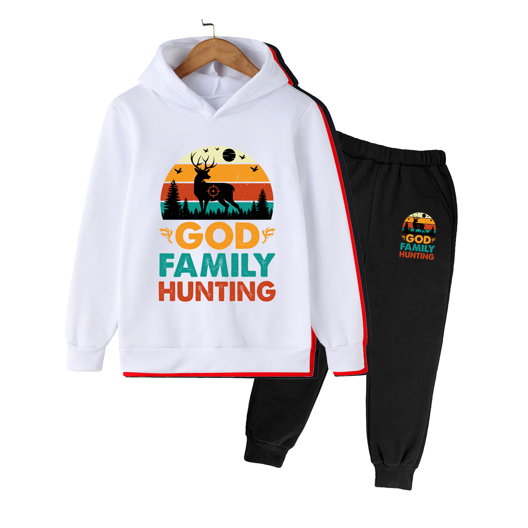 Hunting Outdoor Boys - Kids Hoodie & Sweatpants Set, Retro